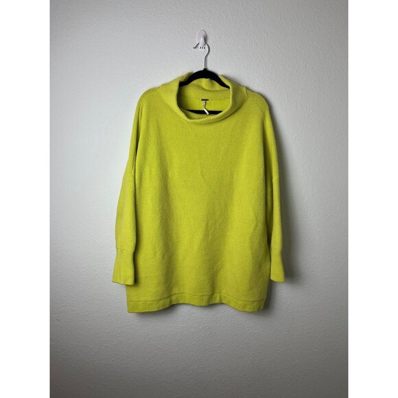 Free People Sweater Womens Large Lime Ottoman Slouchy Tunic Ribbed Mock Neck - Picture 1 of 7